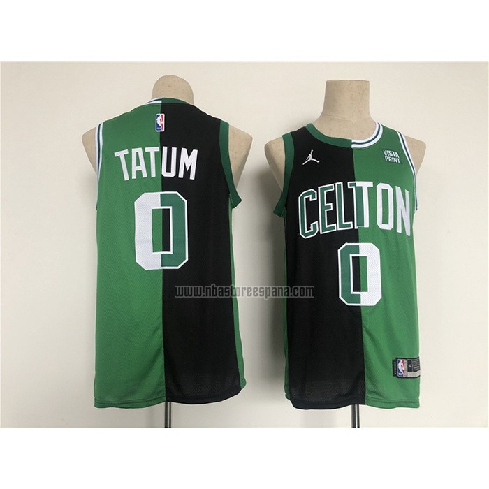 Camiseta Boston Celtics Jayson Tatum NO 0 Split Negro Verde